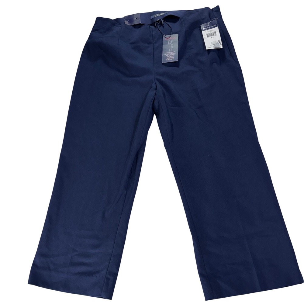 Chaps Icon Navy Blue Slim Capri Pants Higher Waist Side Zip Womens‎ Size 12 NEW